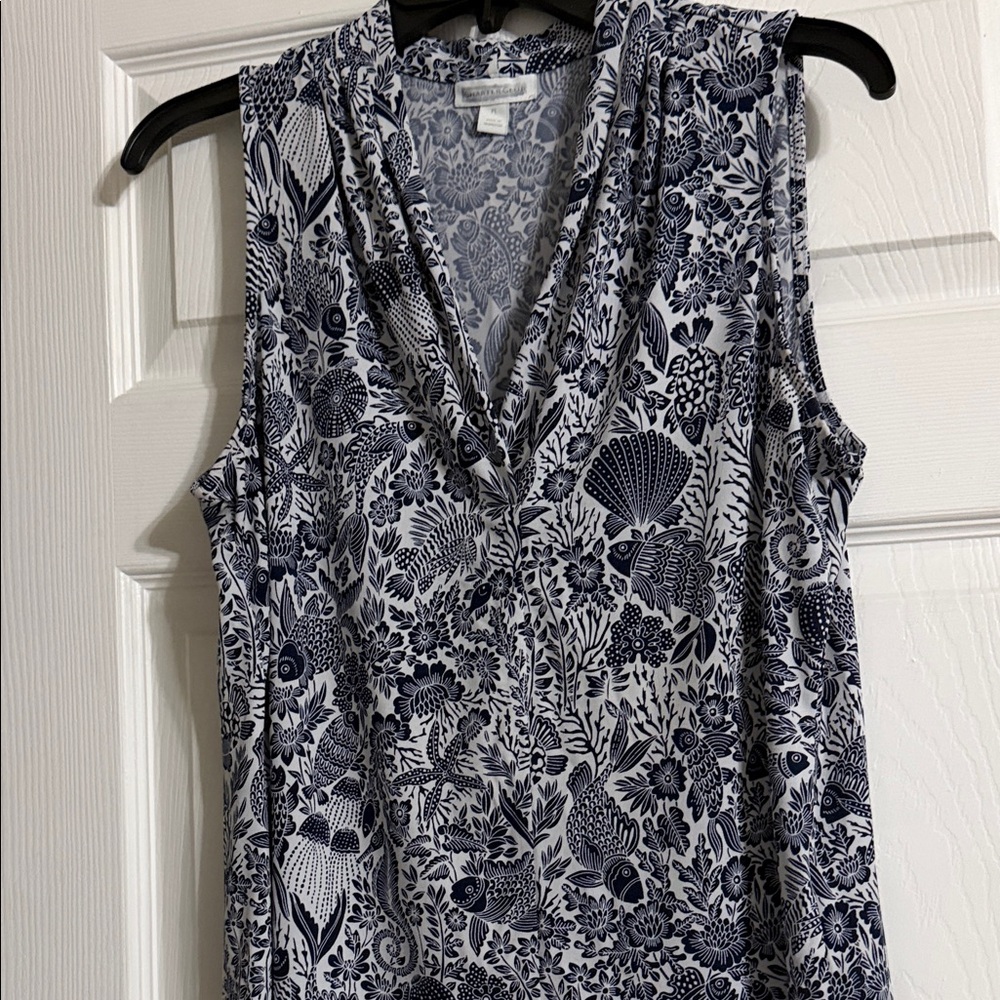 Navy and White Floral Pattern Top